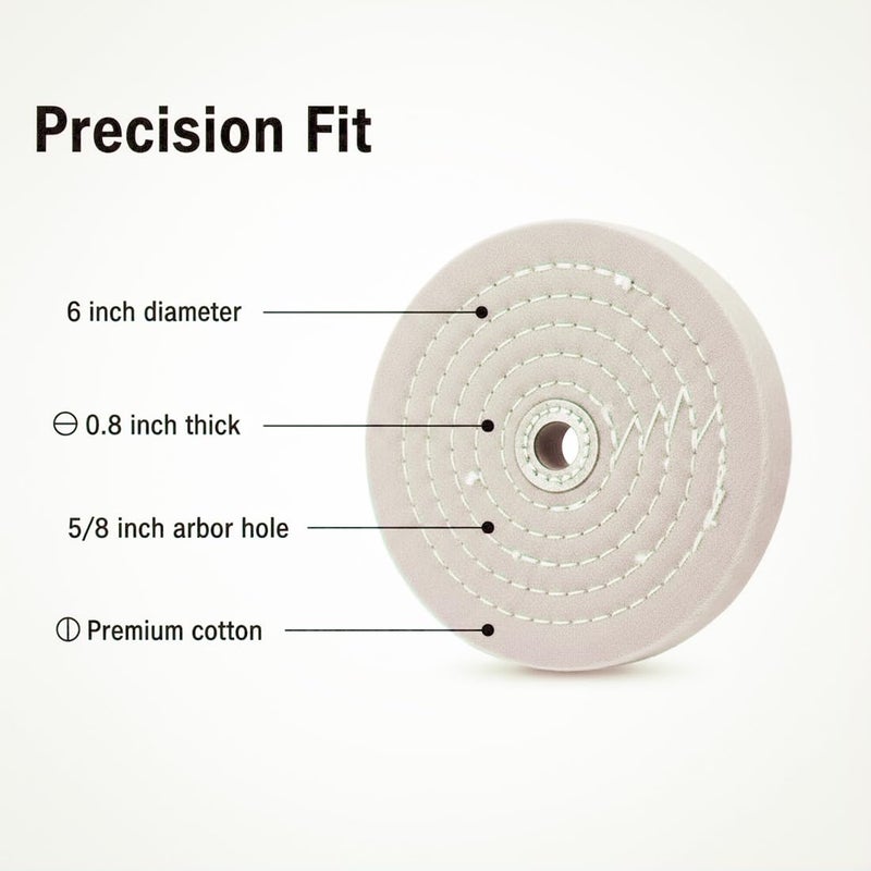 JUNLIXN 6" 70 Ply Cotton Buffing Wheels - 5/8'' Arbor Hole Cotton Buffing Polishing Wheel for Bench Grinder, Die Grinder (White) - Image 2